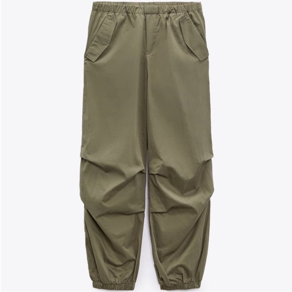 NWT ZARA Parachute Utility Jogger Pants in Dark Khaki Size Small fits XS! - Picture 4 of 11